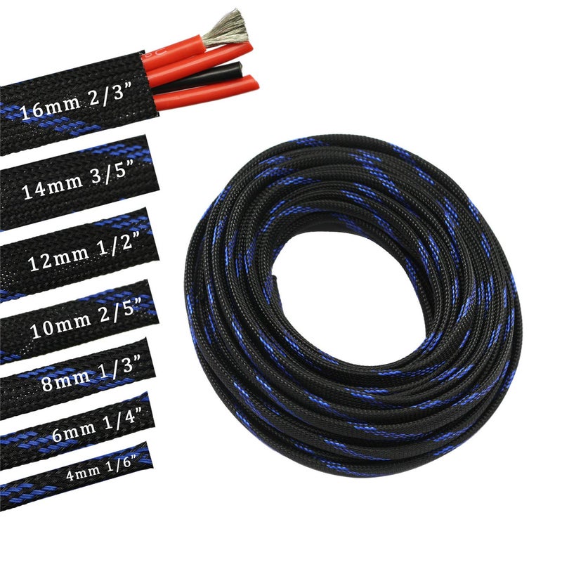 CBAZY 30ft PET Expandable Sleeving Wire Cable Sleeve (1/4", Steel Blue&Black) - Image 1